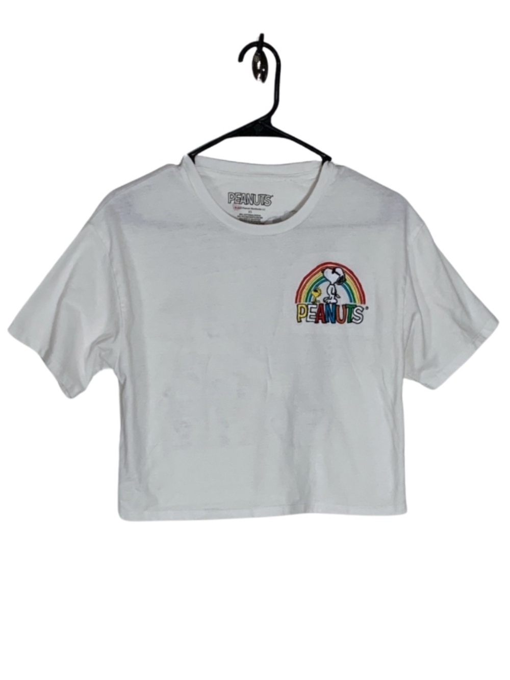 Peanuts White Cropped Tee Rainbow Logo Snoopy Cartoon XS Nostalgic Y2K Retro